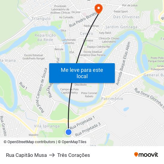 Rua Capitão Musa to Três Corações map