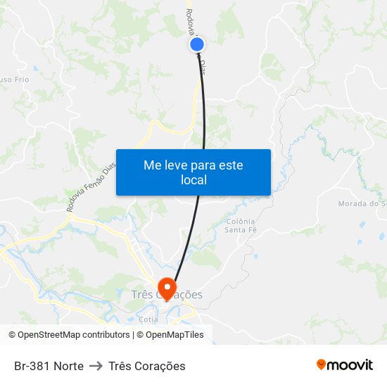 Br-381 Norte to Três Corações map