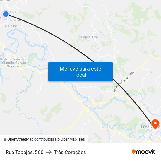 Rua Tapajós, 560 to Três Corações map