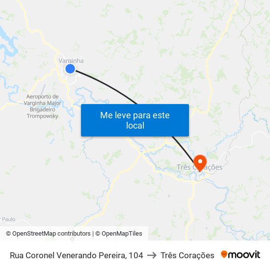 Rua Coronel Venerando Pereira, 104 to Três Corações map