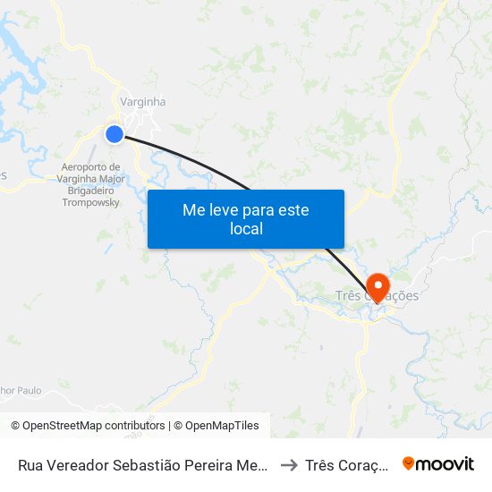 Rua Vereador Sebastião Pereira Menezes to Três Corações map