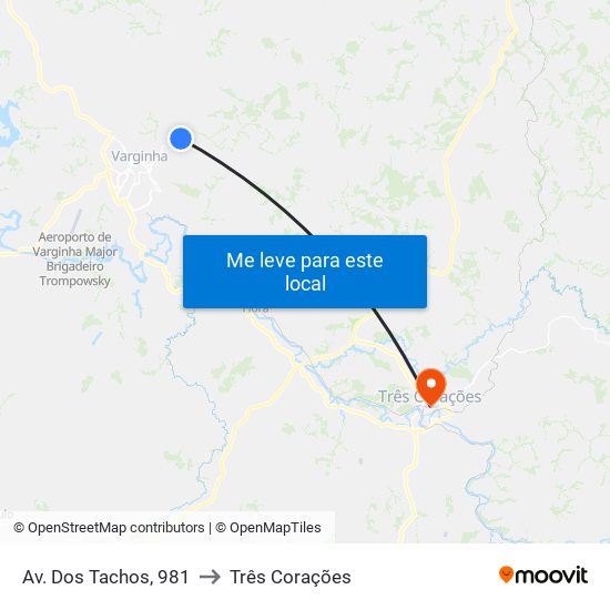 Av. Dos Tachos, 981 to Três Corações map