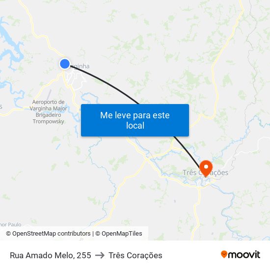 Rua Amado Melo, 255 to Três Corações map