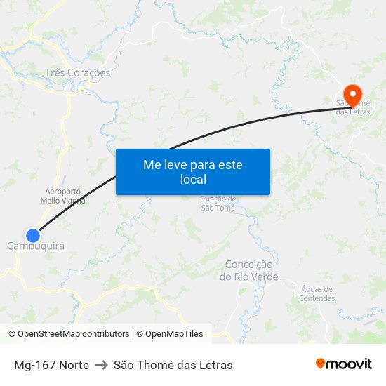 Mg-167 Norte to São Thomé das Letras map