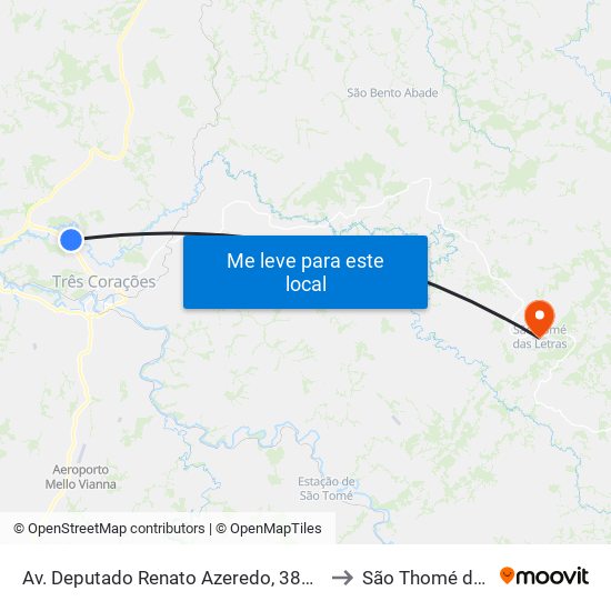 Av. Deputado Renato Azeredo, 3816 | Depósito Jares to São Thomé das Letras map