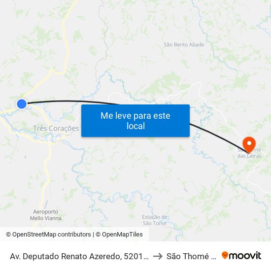 Av. Deputado Renato Azeredo, 5201 | Posto Antônio Carvalho to São Thomé das Letras map