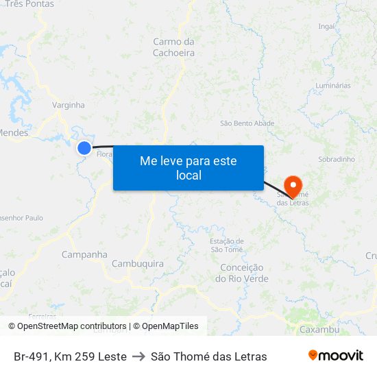 Br-491, Km 259 Leste to São Thomé das Letras map
