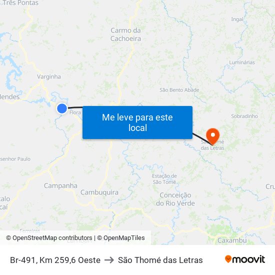Br-491, Km 259,6 Oeste to São Thomé das Letras map