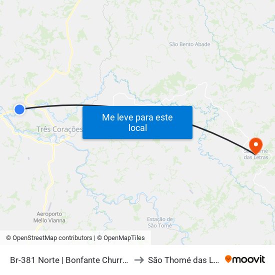 Br-381 Norte | Bonfante Churrascaria to São Thomé das Letras map
