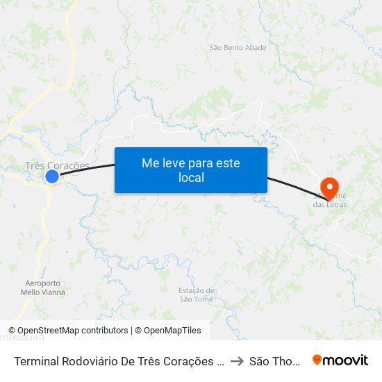 Terminal Rodoviário De Três Corações | Linha Semi-Urbana Varginha X Cambuquira to São Thomé das Letras map