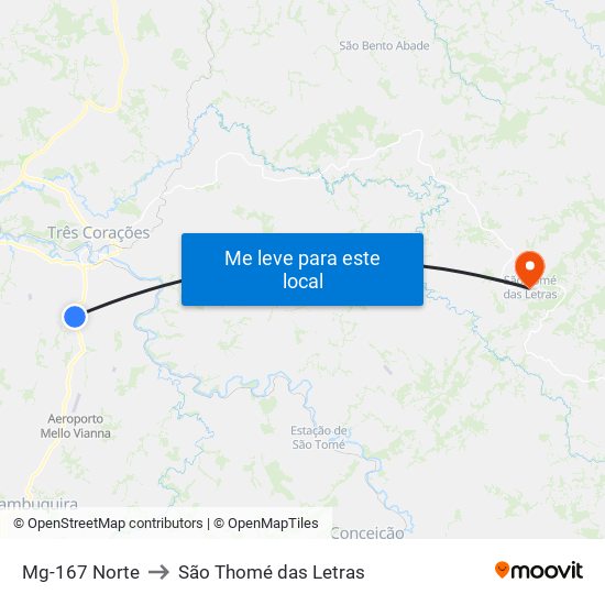 Mg-167 Norte to São Thomé das Letras map