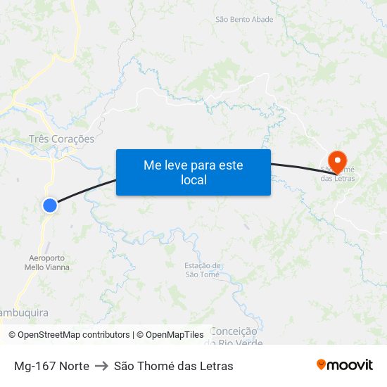 Mg-167 Norte to São Thomé das Letras map