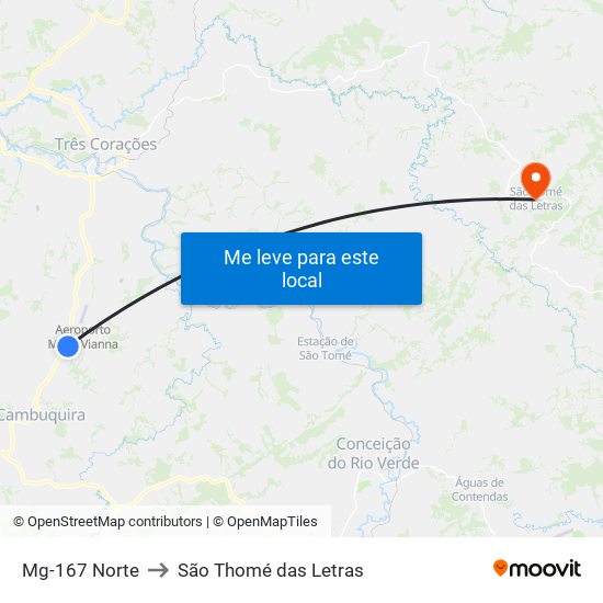 Mg-167 Norte to São Thomé das Letras map