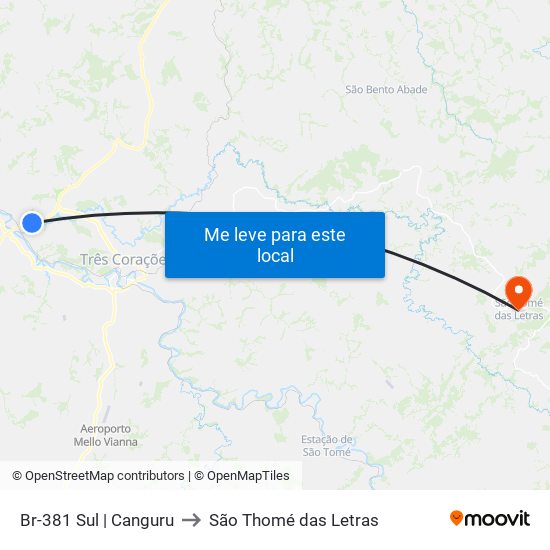 Br-381 Sul | Canguru to São Thomé das Letras map