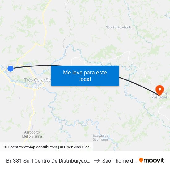 Br-381 Sul | Centro De Distribuição Supermercados B.H. to São Thomé das Letras map