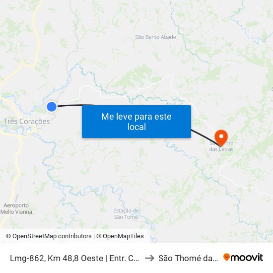 Lmg-862, Km 48,8 Oeste | Entr. Colônia Santa Fé to São Thomé das Letras map
