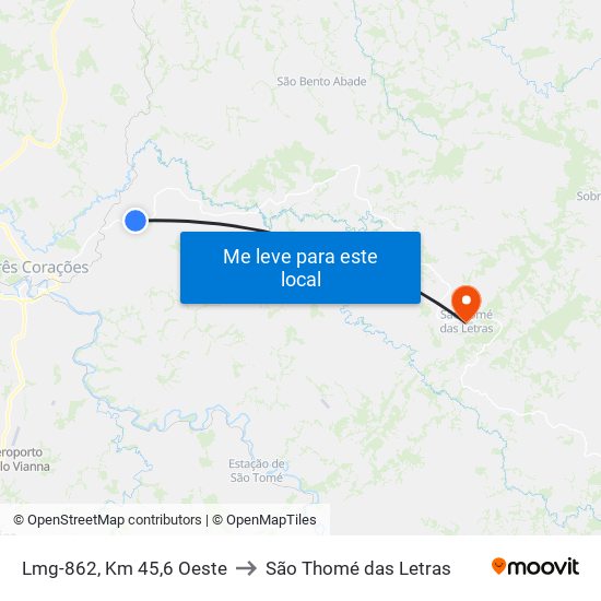 Lmg-862, Km 45,6 Oeste to São Thomé das Letras map