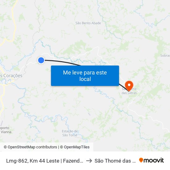 Lmg-862, Km 44 Leste | Fazenda Do Lobo to São Thomé das Letras map