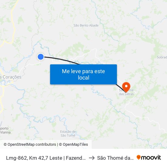 Lmg-862, Km 42,7 Leste | Fazenda Santo Antônio to São Thomé das Letras map