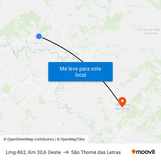 Lmg-862, Km 30,6 Oeste to São Thomé das Letras map