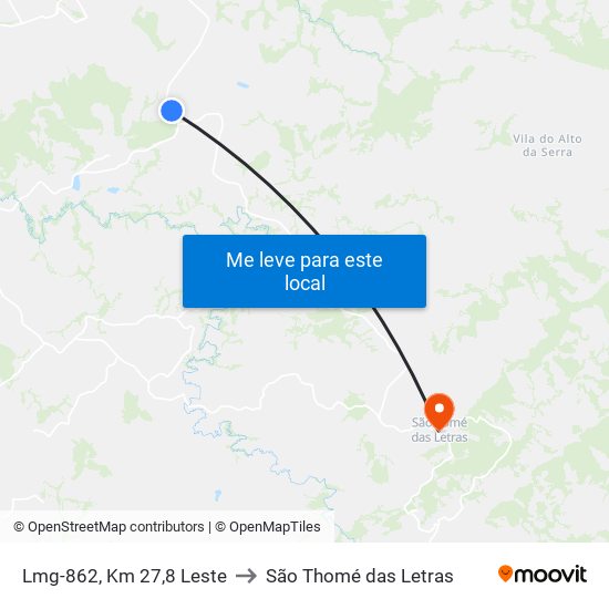 Lmg-862, Km 27,8 Leste to São Thomé das Letras map
