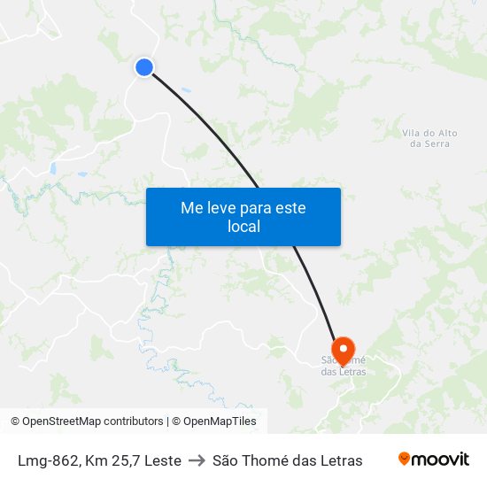 Lmg-862, Km 25,7 Leste to São Thomé das Letras map