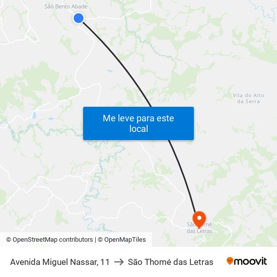 Avenida Miguel Nassar, 11 to São Thomé das Letras map