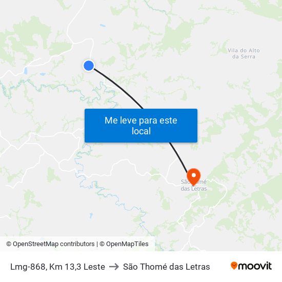 Lmg-868, Km 13,3 Leste to São Thomé das Letras map