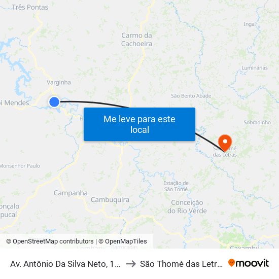 Av. Antônio Da Silva Neto, 145 to São Thomé das Letras map