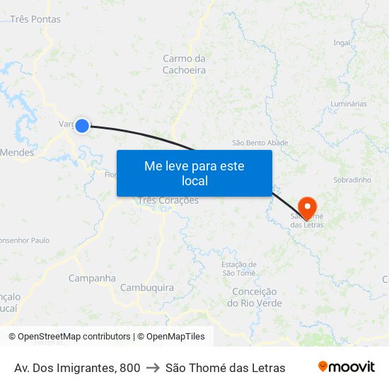 Av. Dos Imigrantes, 800 to São Thomé das Letras map