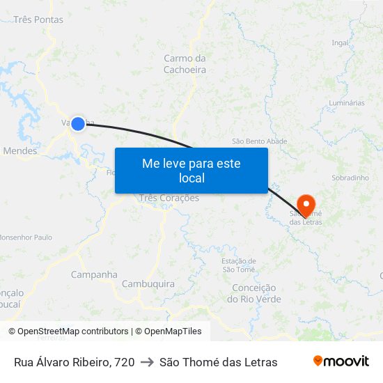 Rua Álvaro Ribeiro, 720 to São Thomé das Letras map