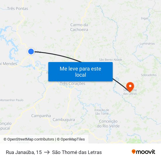 Rua Janaúba, 15 to São Thomé das Letras map