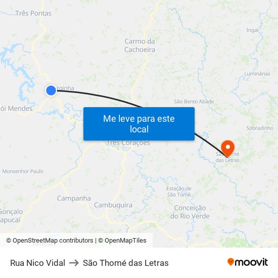Rua Nico Vidal to São Thomé das Letras map