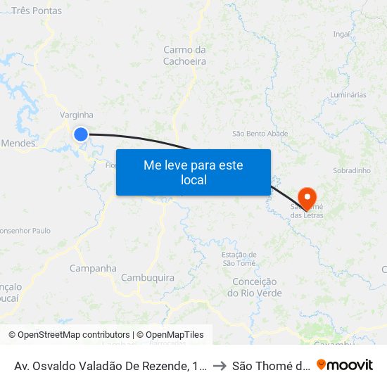 Av. Osvaldo Valadão De Rezende, 1465 | Sentido Centro to São Thomé das Letras map