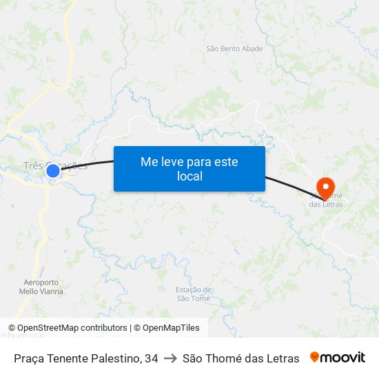 Praça Tenente Palestino, 34 to São Thomé das Letras map