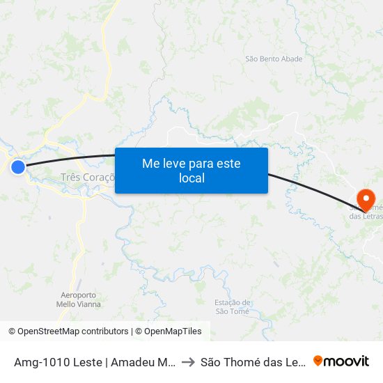 Amg-1010 Leste | Amadeu Miguel to São Thomé das Letras map