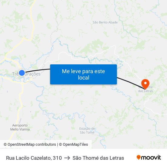 Rua Lacilo Cazelato, 310 to São Thomé das Letras map