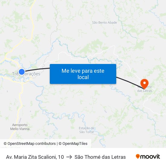 Av. Maria Zita Scalioni, 10 to São Thomé das Letras map