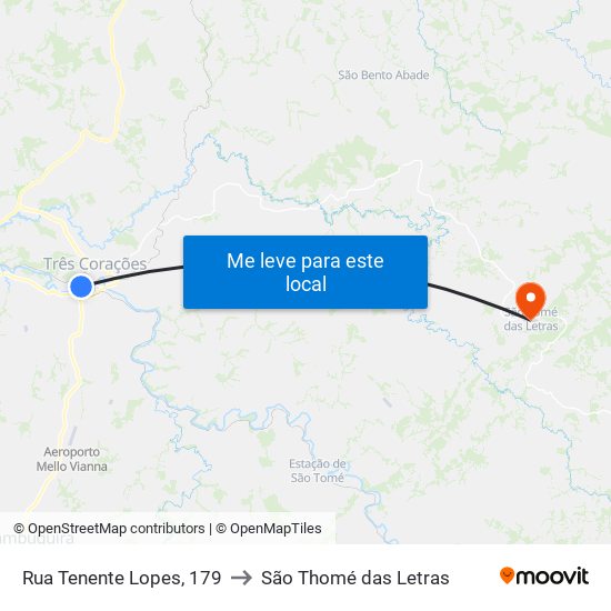 Rua Tenente Lopes, 179 to São Thomé das Letras map