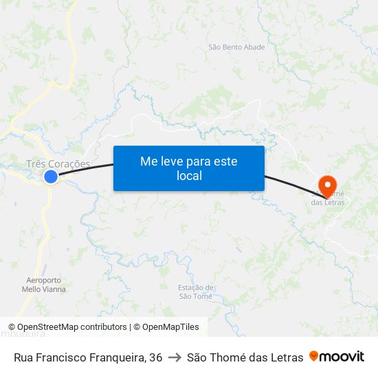 Rua Francisco Franqueira, 36 to São Thomé das Letras map