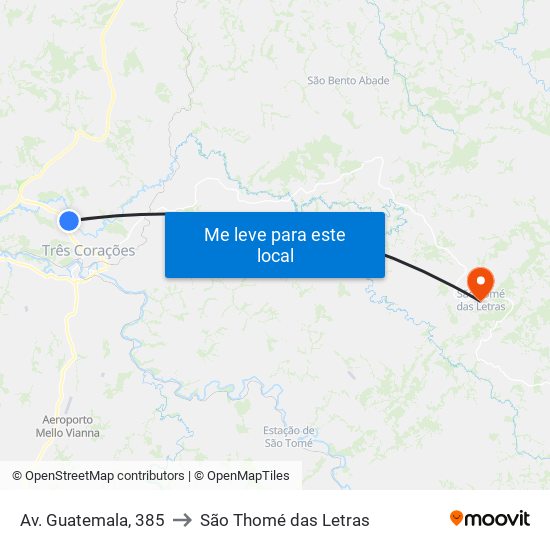 Av. Guatemala, 385 to São Thomé das Letras map
