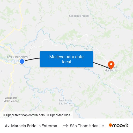 Av. Marcelo Fridolin Estermann, 73 to São Thomé das Letras map
