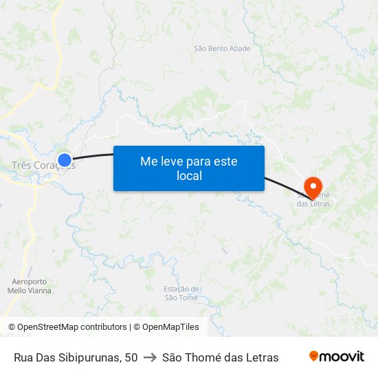 Rua Das Sibipurunas, 50 to São Thomé das Letras map