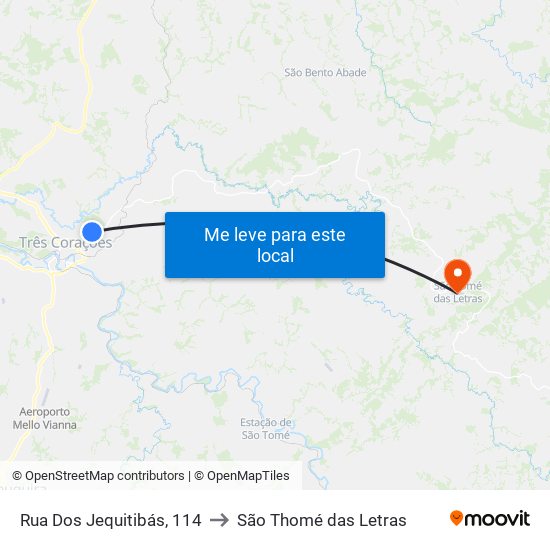 Rua Dos Jequitibás, 114 to São Thomé das Letras map