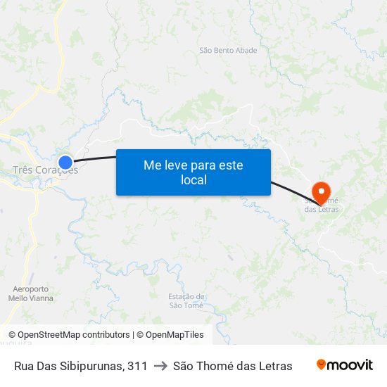 Rua Das Sibipurunas, 311 to São Thomé das Letras map