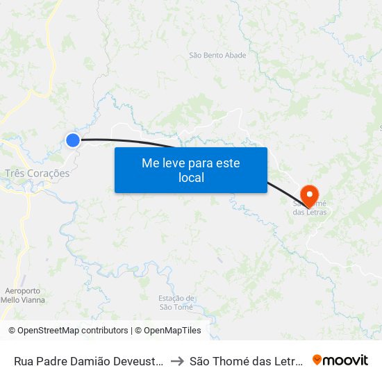 Rua Padre Damião Deveuster to São Thomé das Letras map