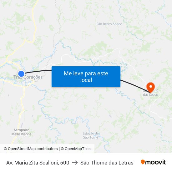 Av. Maria Zita Scalioni, 500 to São Thomé das Letras map