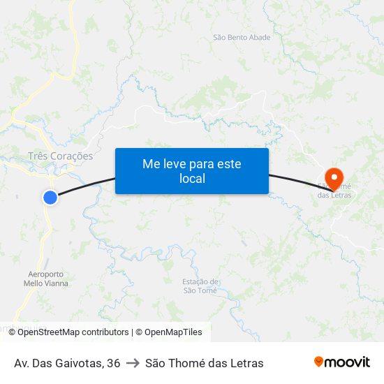 Av. Das Gaivotas, 36 to São Thomé das Letras map