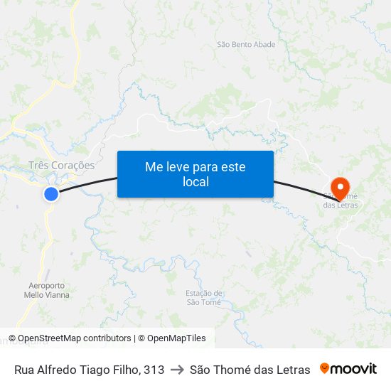 Rua Alfredo Tiago Filho, 313 to São Thomé das Letras map