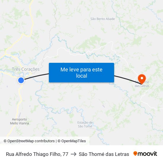 Rua Alfredo Thiago Filho, 77 to São Thomé das Letras map